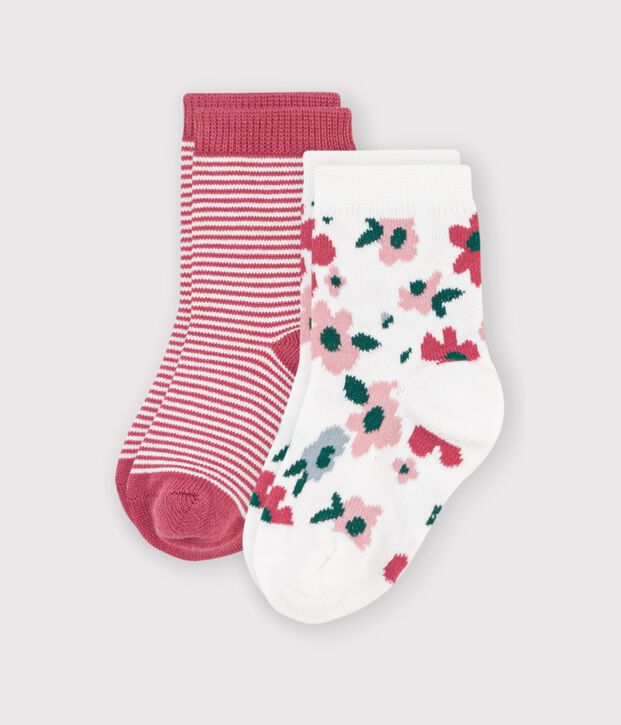 2 pares de calcetines de algod&oacute;n con estampado de rayas y flores para beb&eacute; multicolor