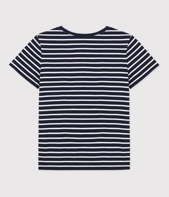 La camiseta RECTA de algodón con cuello redondo para mujer azul SMOKING/blanco MARSHMALLOW