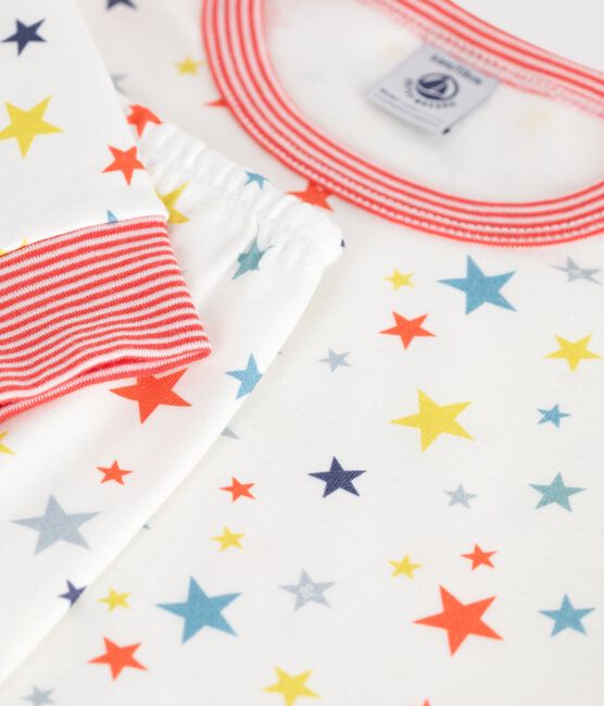 Pijama infantil de algodón con estampado de estrellas blanco MARSHMALLOW/blanco MULTICO
