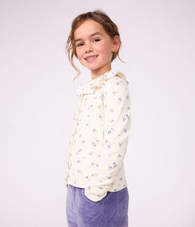 C&aacute;rdigan infantil de algod&oacute;n con flores crudo/multicolor