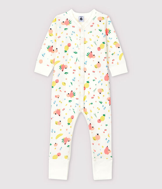 Pijama enterizo con pies desmontables de algodón de bebé niña blanco MARSHMALLOW/blanco MULTICO