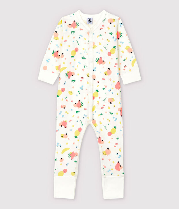 Pijama enterizo con pies desmontables de algod&oacute;n de beb&eacute; ni&ntilde;a blanco/multicolor