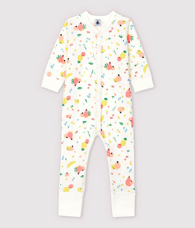 Pijama enterizo con pies desmontables de algod&oacute;n de beb&eacute; ni&ntilde;a blanco/multicolor