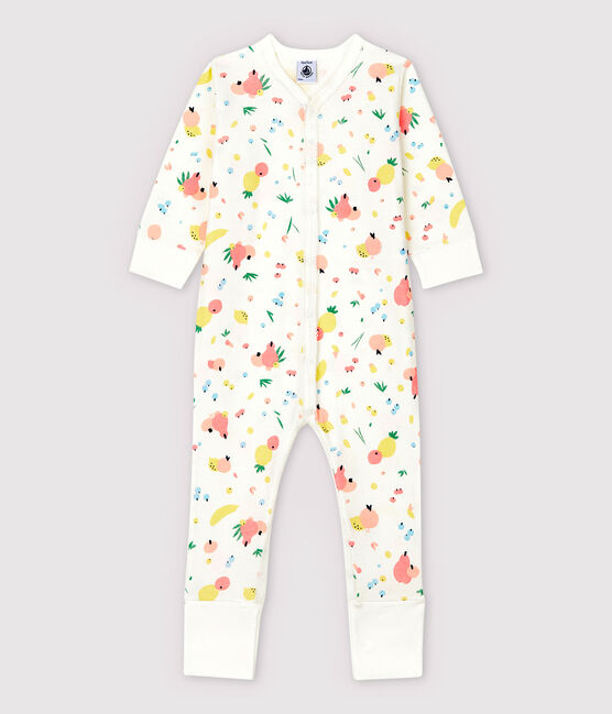 Pijama enterizo con pies desmontables de algodón de bebé niña blanco MARSHMALLOW/blanco MULTICO