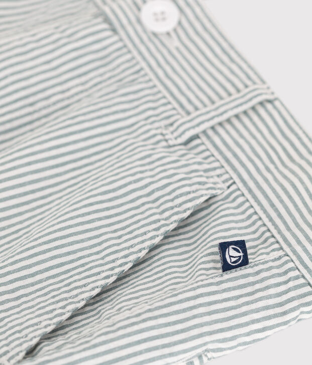 Bermudas cortas infantiles de algod&oacute;n a rayas blanco/verde