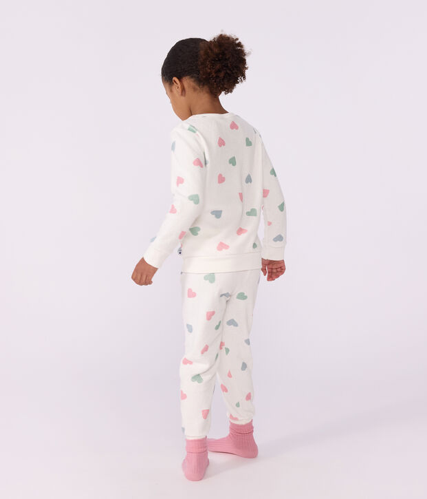 Pijama infantil de rizo de algod&oacute;n con corazones crudo/multicolor