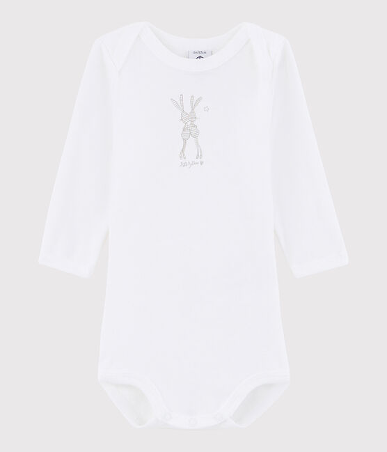 Bodi de manga larga de bebé niña/niño blanco ECUME