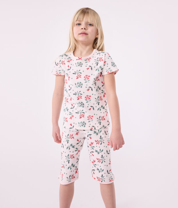Pijama pirata infantil de algod&oacute;n con estampado de flores rosa/multicolor