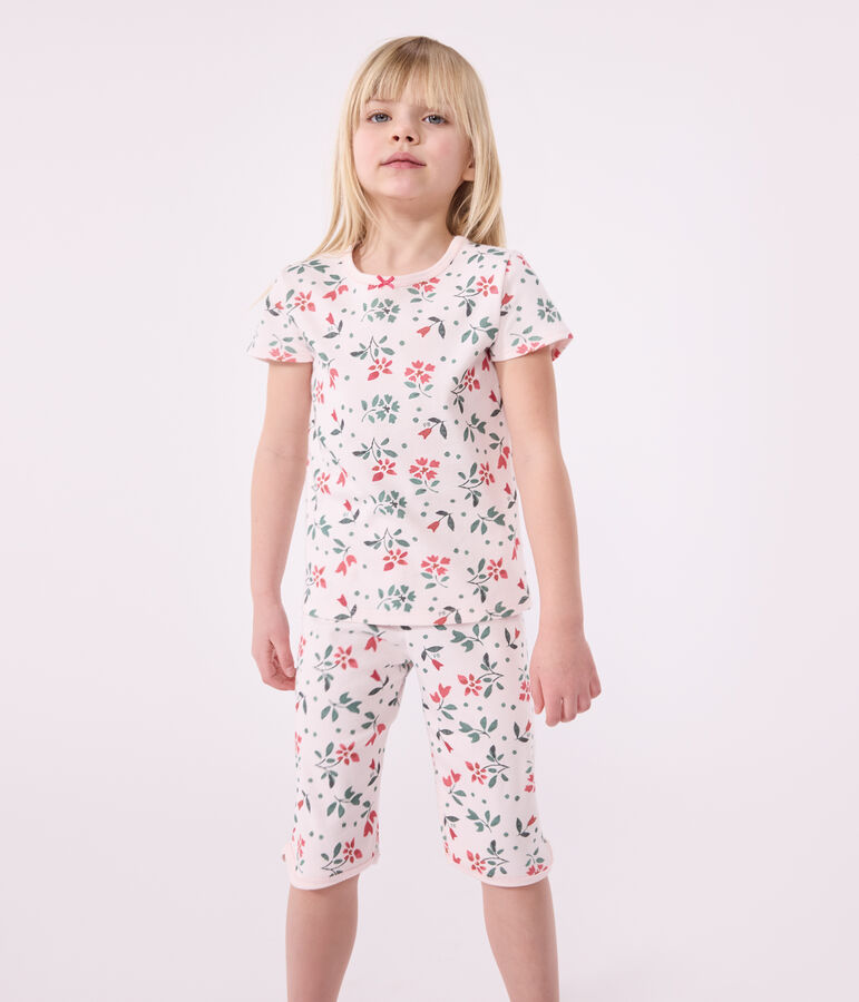 Pijama pirata infantil de algod&oacute;n con estampado de flores rosa/multicolor
