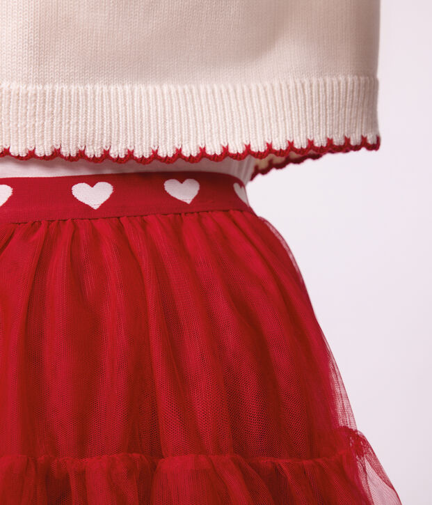 Falda infantil lisa y larga de tul rojo