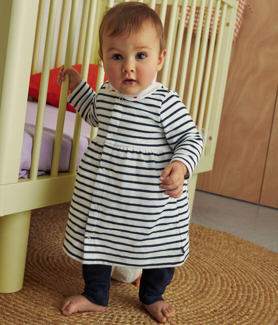 Vestido y leggings de algodón para bebé blanco MARSHMALLOW/azul SMOKING