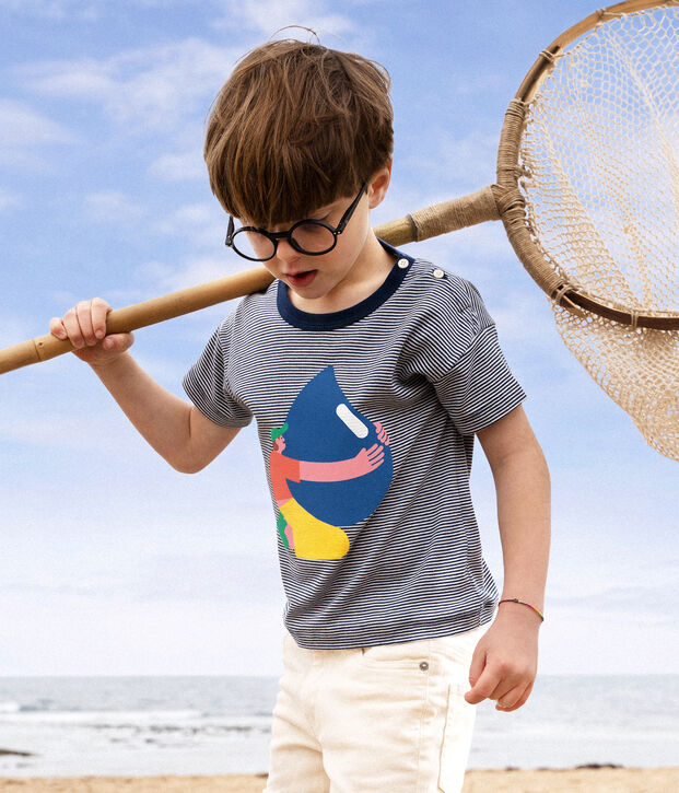 Camiseta de ni&ntilde;o Petit Bateau x Water Family azul/blanco