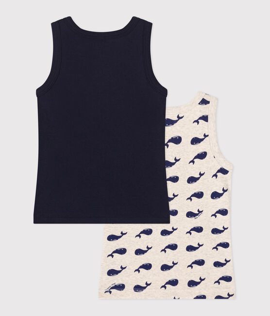 Juego de 2 camisetas infantiles sin mangas de algodón con estampado de ballenas variante 1