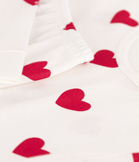 Pijama de algodón ajustado con corazones de niño/niña blanco MARSHMALLOW/rojo TERKUIT