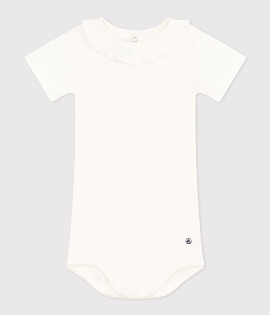Body de manga corta de algodón con cuello isabelino para bebé blanco MARSHMALLOW