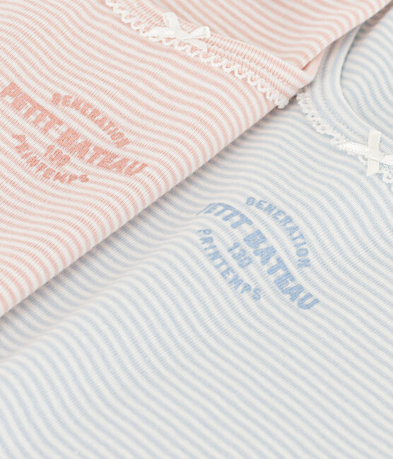 Juego de 2 camisetas de algodón milrayas de manga corta para niña variante 1