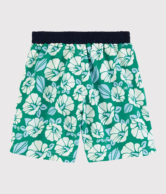 Short de baño reciclado de niño verde GAZON/crudo MULTICO
