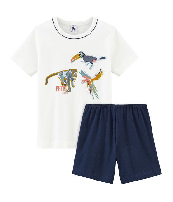 Pijama corto de punto para niño azul HADDOCK/blanco MARSHMALLOW