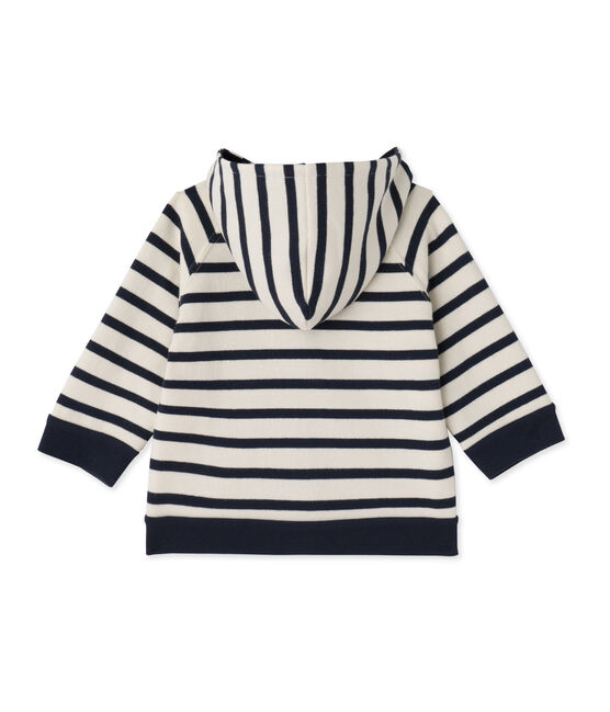 Sweat zippé bébé garçon en jersey lourd rayé beige COQUILLE/azul SMOKING