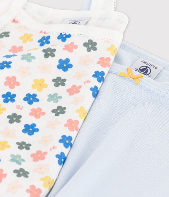 Juego de 2 camisas de tirantes de flores «retro» fosforescentes de algodón de niña variante 1