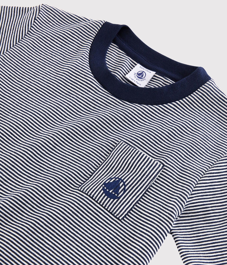 Camiseta de manga corta de algod&oacute;n de ni&ntilde;o azul/blanco