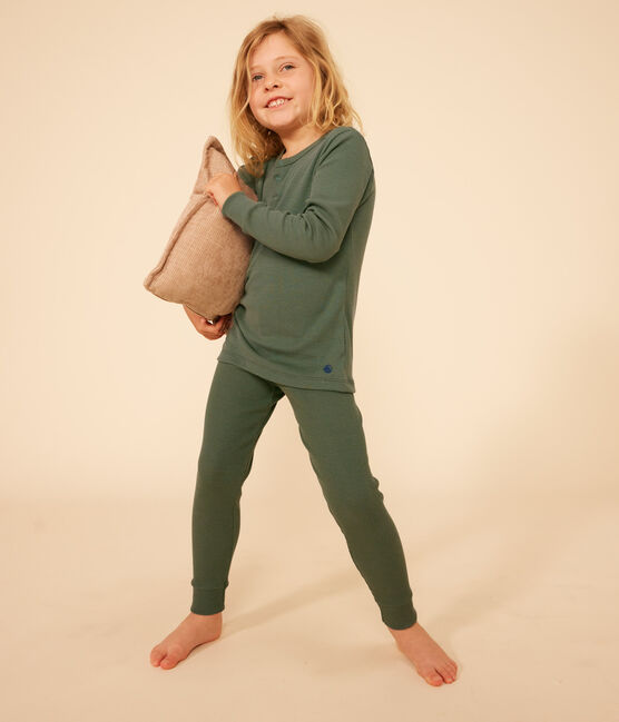 Pijama liso de algodón y lyocell para niño/niña verde CROCO