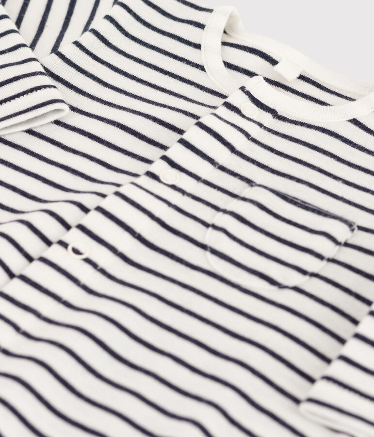 Mono largo de algod&oacute;n ecol&oacute;gico a rayas marineras para beb&eacute; blanco/azul