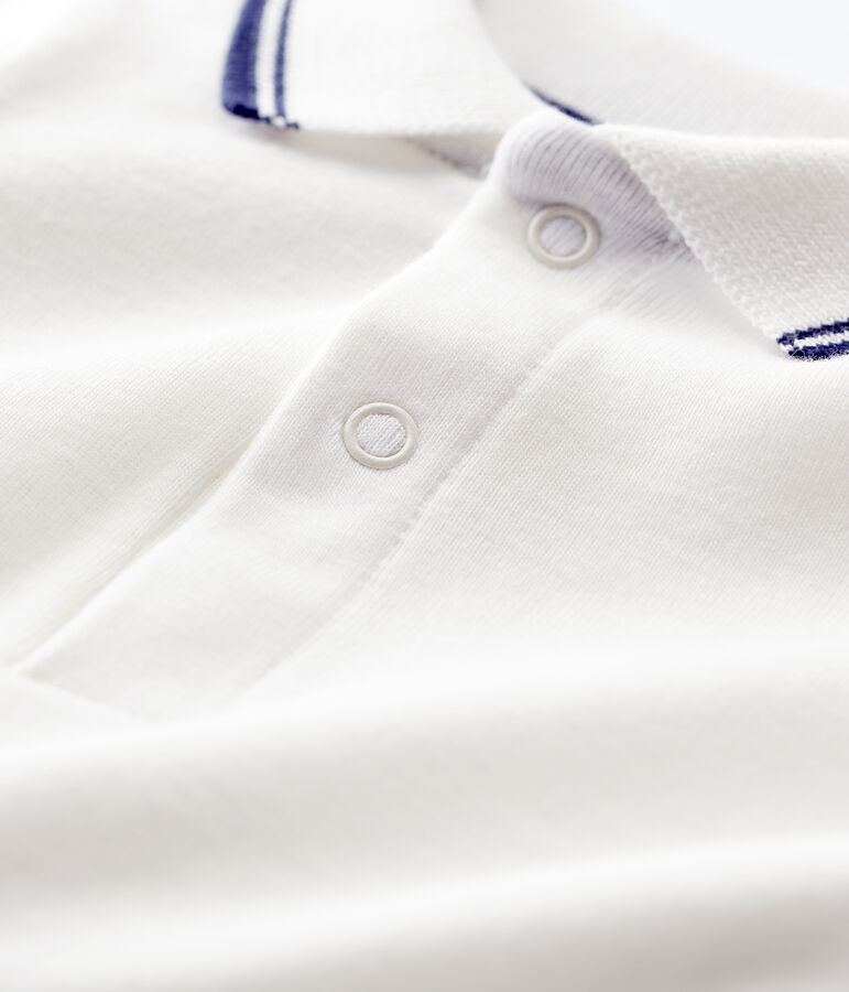 Bodi de manga corta con cuello de polo de algod&oacute;n de beb&eacute; blanco MARSHMALLOW