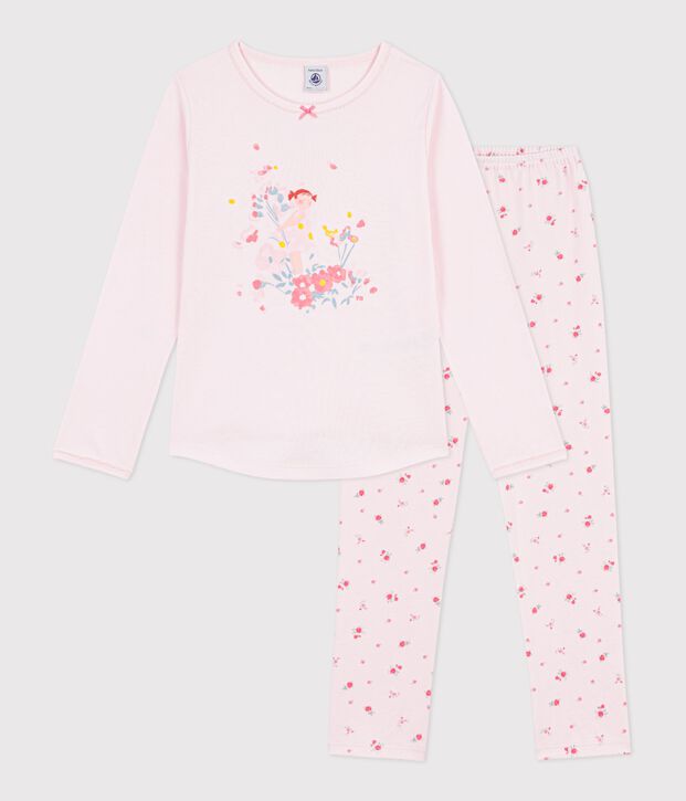 Pijama infantil de algod&oacute;n con estampado de flores rosa/multicolor