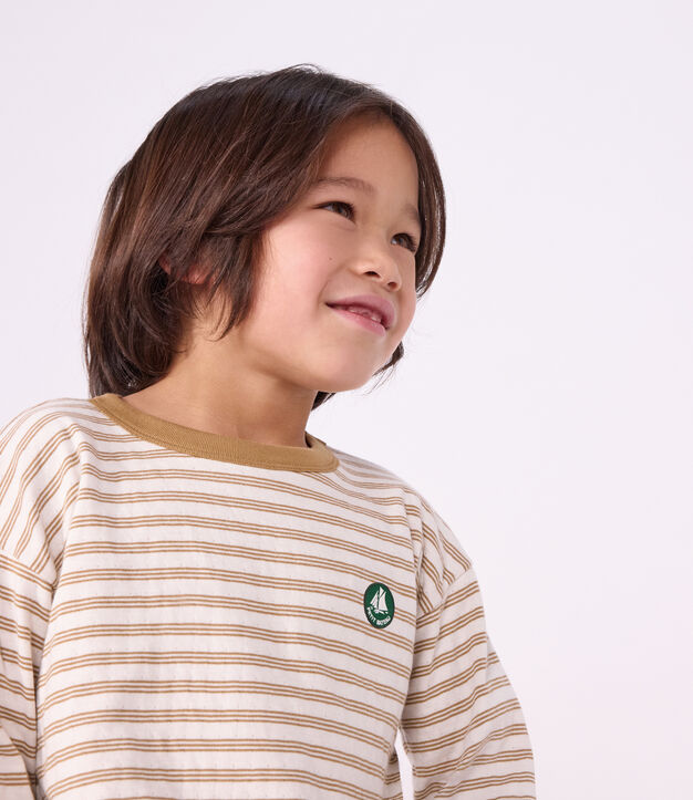 Camiseta infantil de manga larga a rayas beige/crudo/beige