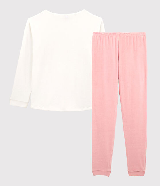 Pijama de niña de terciopelo rosa CHARME/blanco MARSHMALLOW