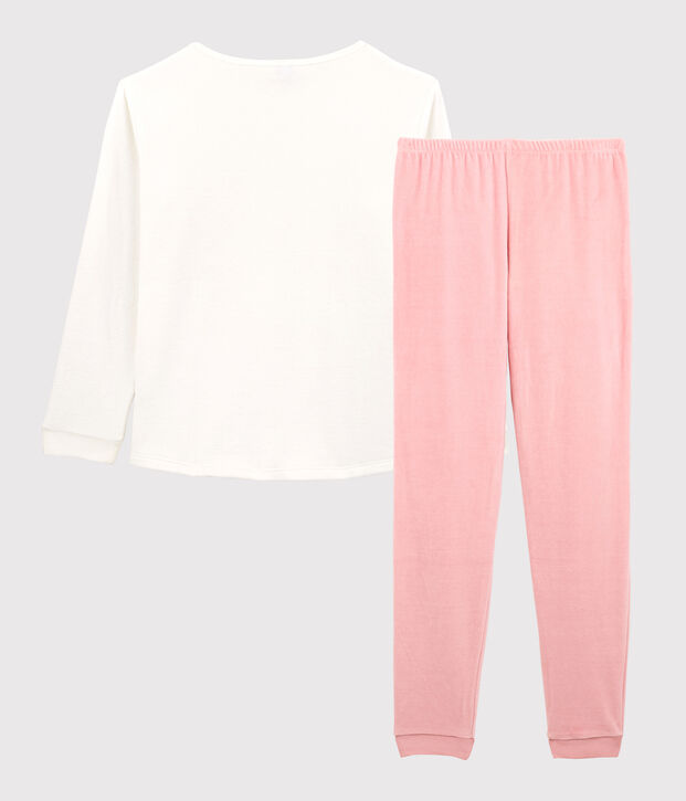 Pijama de ni&ntilde;a de terciopelo rosa/blanco