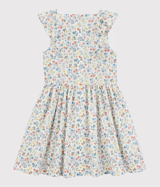 Vestido de manga corta de popelina de ni&ntilde;a blanco/multicolor