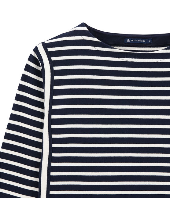 Camiseta para mujer a raya en jersey grueso azul SMOKING/beige COQUILLE