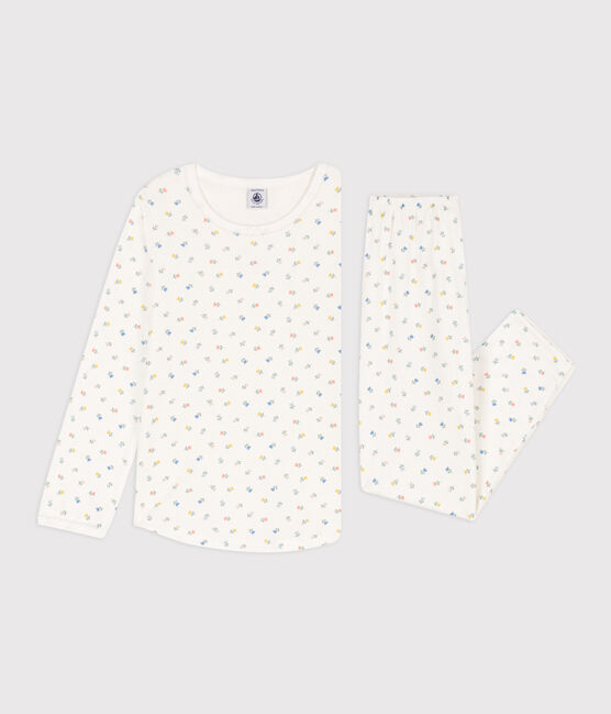 Pijama de algodón con flores para niña blanco MARSHMALLOW/blanco MULTICO