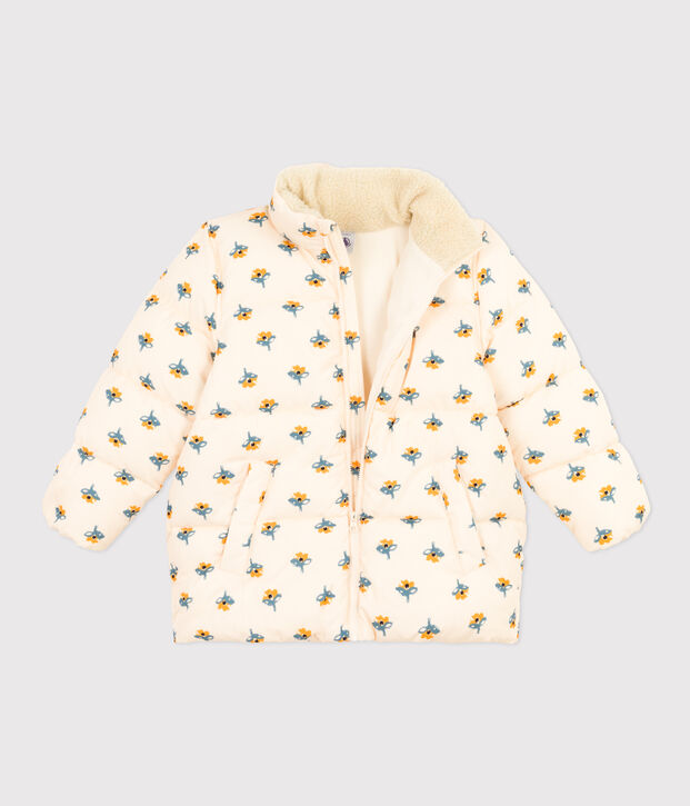 Chaqueta acolchada con capucha retr&aacute;ctil de ni&ntilde;a crudo/multicolor