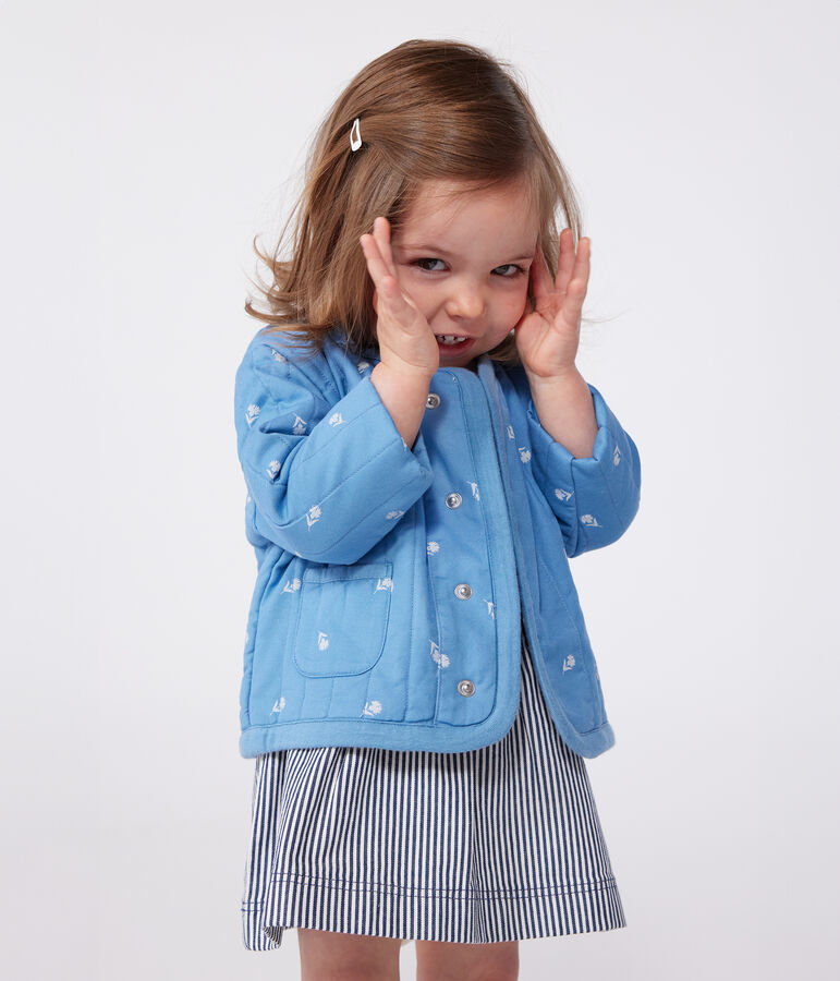 Chaqueta acolchada de algod&oacute;n para beb&eacute; con estampado de florecitas azul/blanco