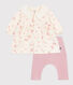 Vestido con cuello con estampado de flores y leggings de algodón para bebé