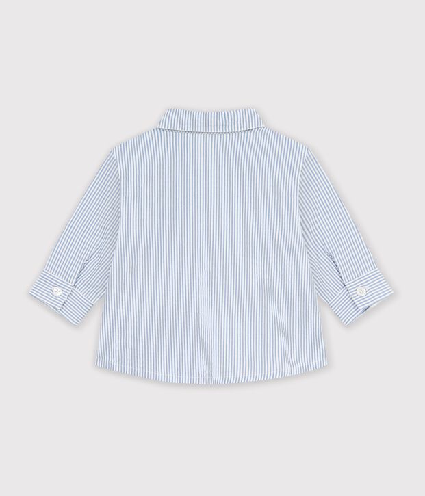 Camisa a rayas de algod&oacute;n de manga larga para beb&eacute; azul/azul