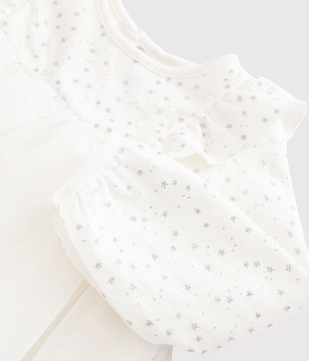 Vestido de manga larga para beb&eacute; ni&ntilde;a blanco/gris