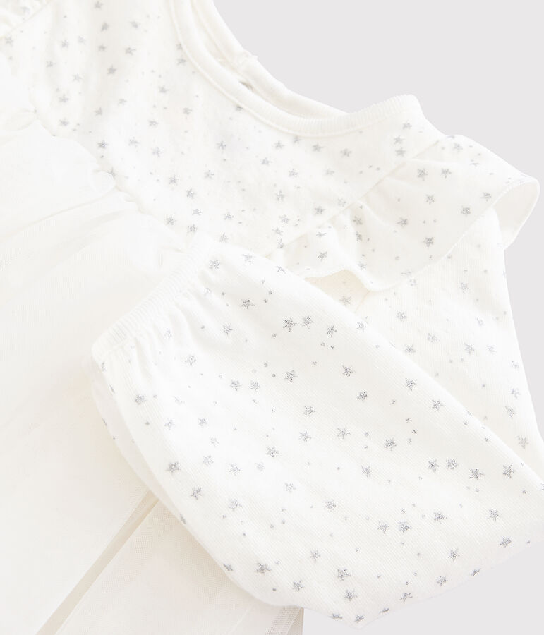 Vestido de manga larga para beb&eacute; ni&ntilde;a blanco MARSHMALLOW/gris ARGENT