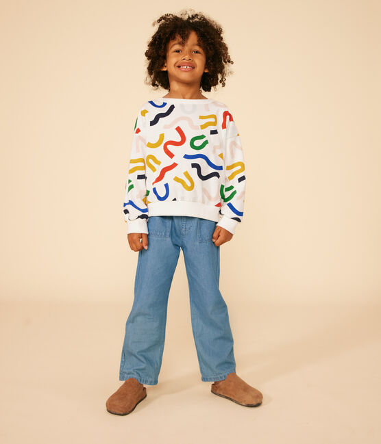 Sudadera estampada de muletón ligero de niño blanco MARSHMALLOW/blanco MULTICO