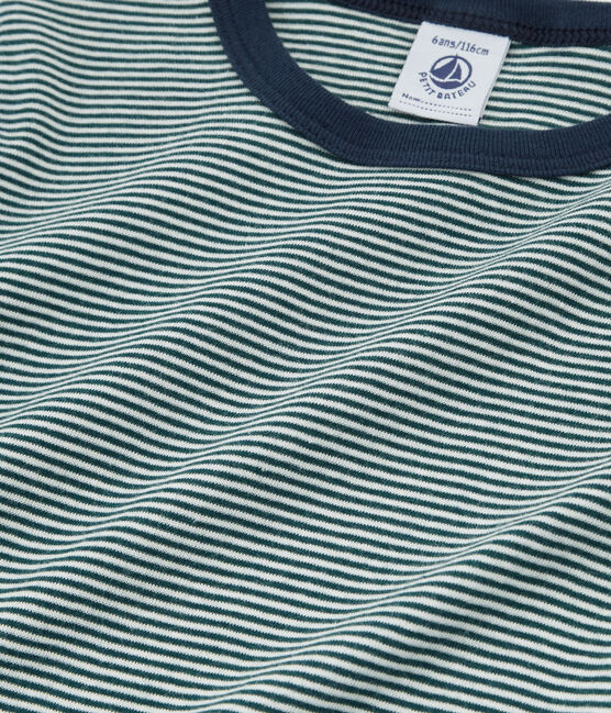 Pijama manga corta de punto para niño verde PINEDE/blanco MARSHMALLOW