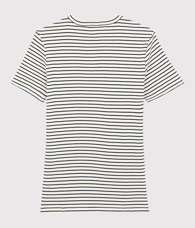 Camiseta de algod&oacute;n de rayas Je t'aime de mujer blanco/azul