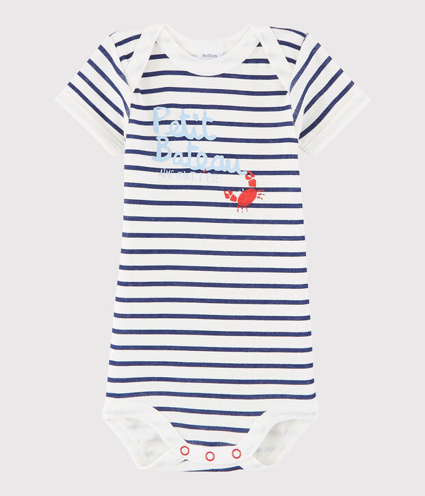 Bodi de manga corta de beb&eacute; ni&ntilde;a/ni&ntilde;o blanco/azul