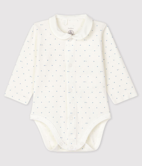 Bodi con cuello de manga larga para bebé blanco MARSHMALLOW/azul ACIER