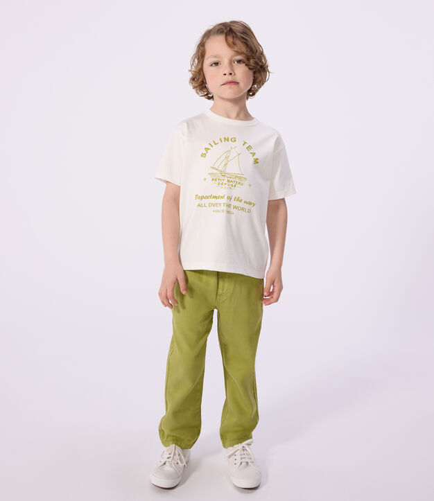 Camiseta infantil de manga corta de algod&oacute;n blanco