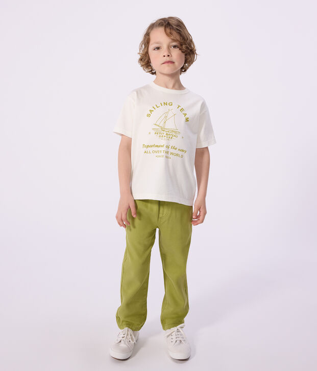 Camiseta infantil de manga corta de algod&oacute;n blanco