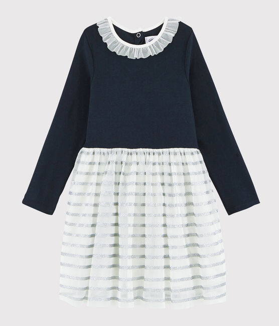 Vestido de manga larga para niña azul SMOKING/blanco MULTICO