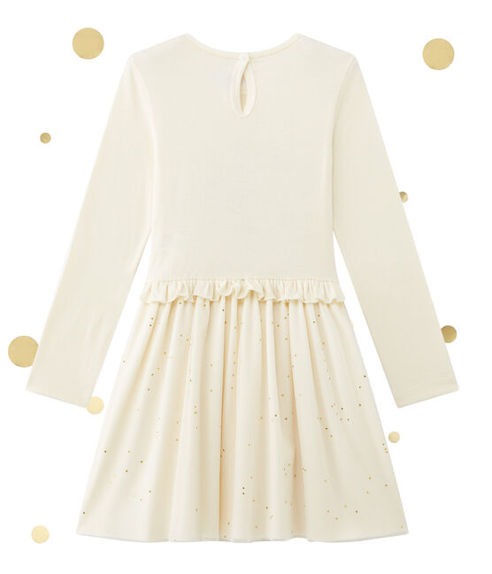 Vestido brillante bi-materia para niña beige COQUILLE